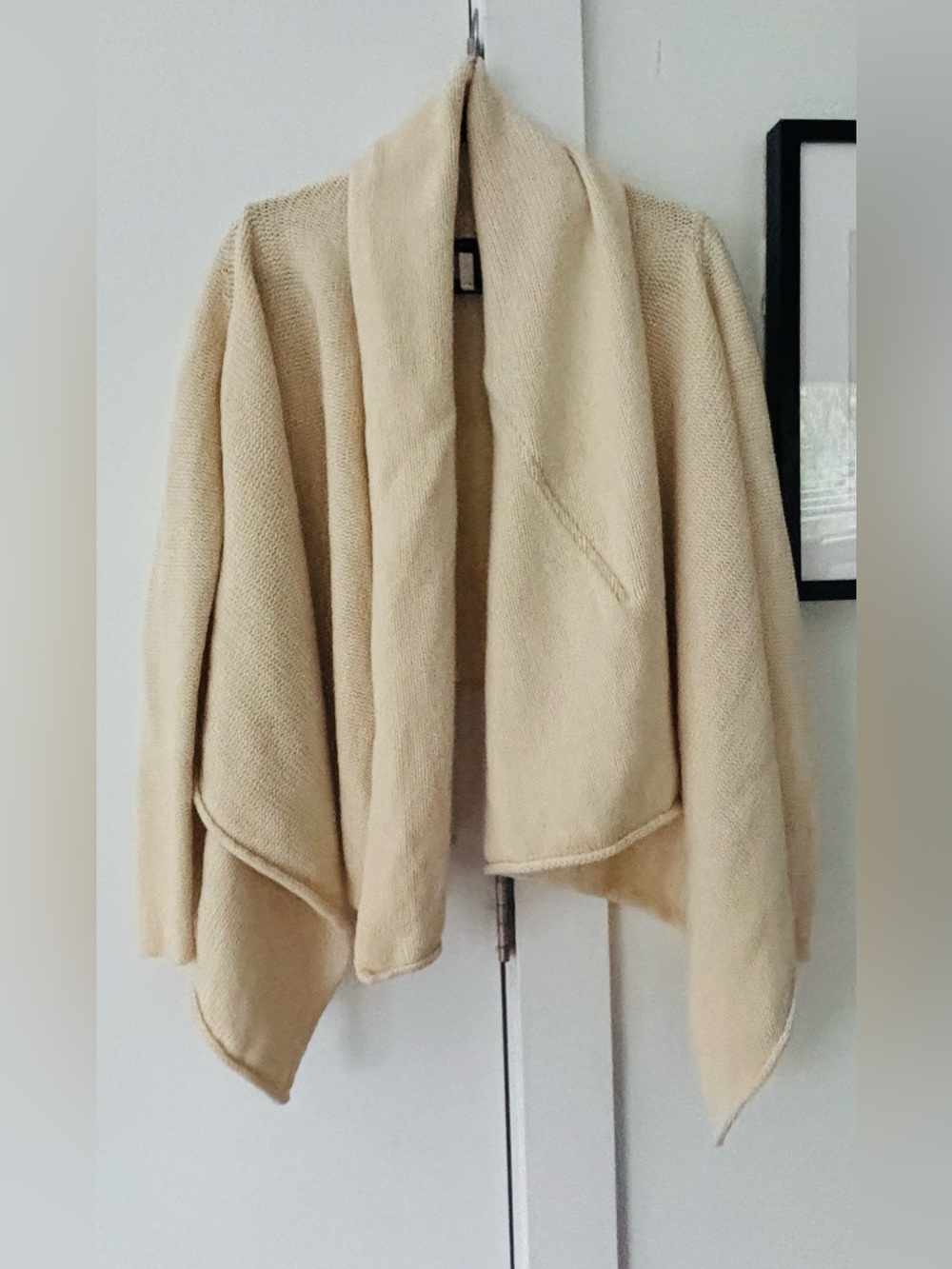 BCBG Max Azria cream/white asymmetrical wool/cashmere cardigan jacket size small